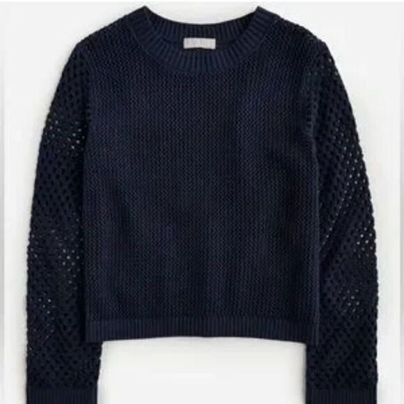 J.crew navy crochet crewneck beach sweater M - Picture 1 of 9